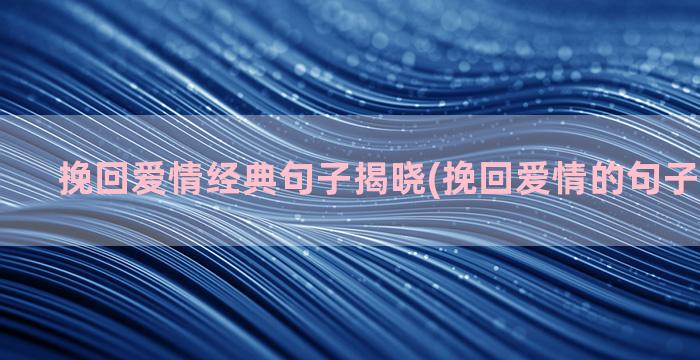 挽回爱情经典句子揭晓(挽回爱情的句子唯美短句)